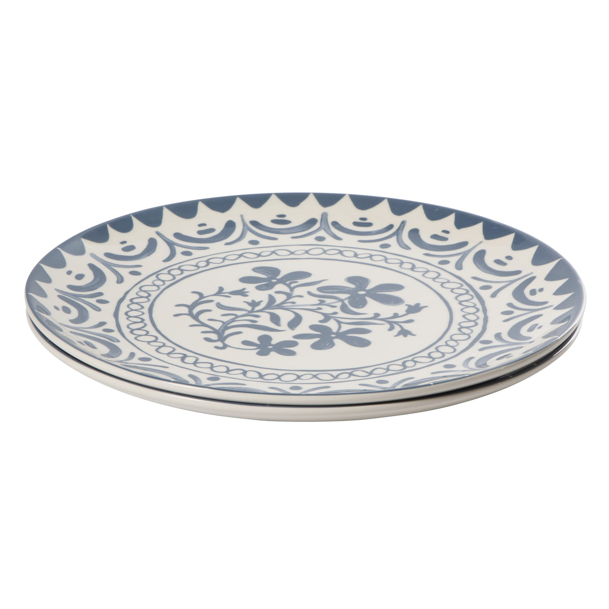 Bloomhouse - 2-Time Oprah’s Favorite Things - Valencia Flor 2 Piece 13” Serving Platter Set, Stoneware Platters, Mediterranean Floral Decal Design, Microwave & Dishwasher Safe, Iris Blue