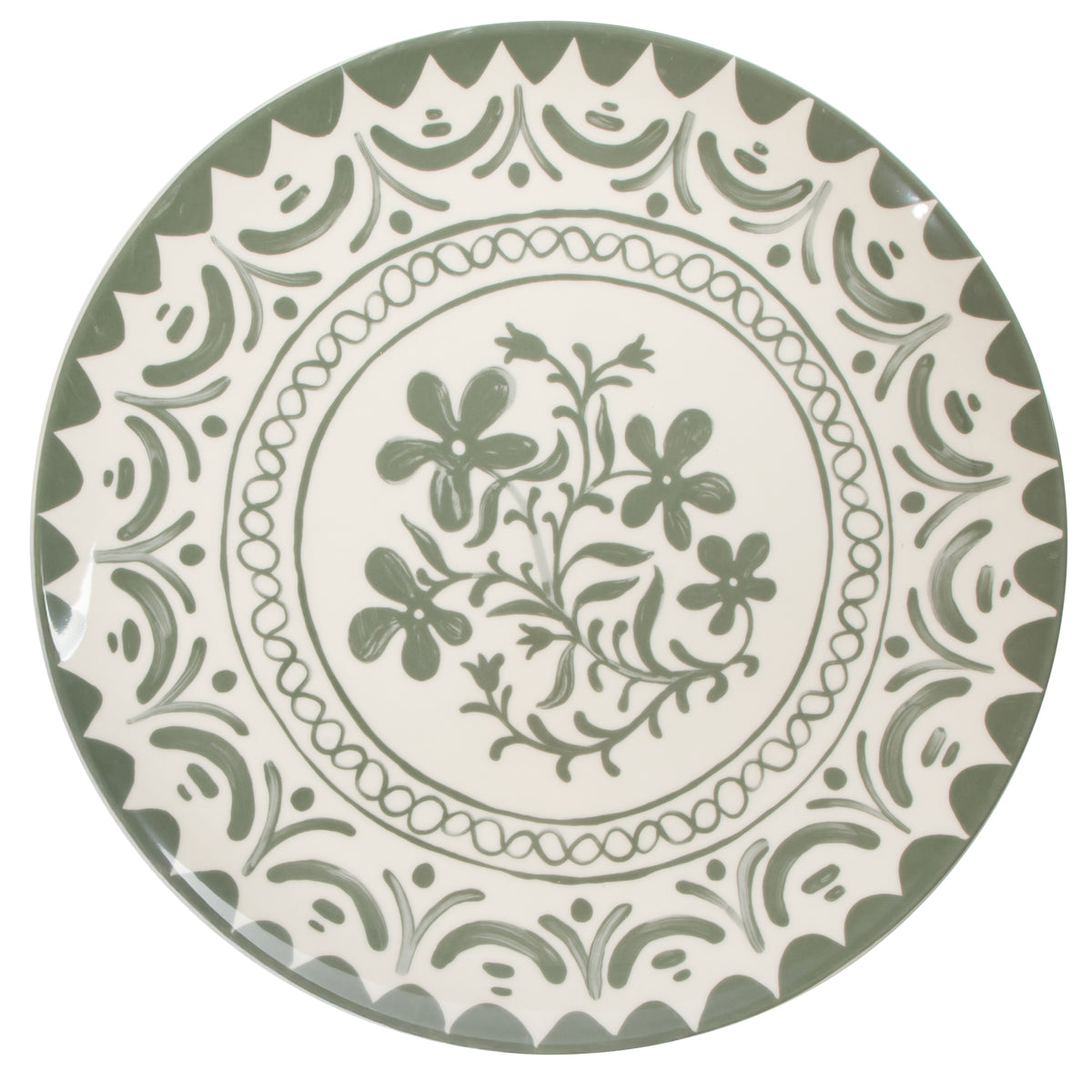 Bloomhouse - 2-Time Oprah’s Favorite Things - Valencia Flor 2 Piece 13” Serving Platter Set, Stoneware Platters, Mediterranean Floral Decal Design, Microwave & Dishwasher Safe, Fern Green