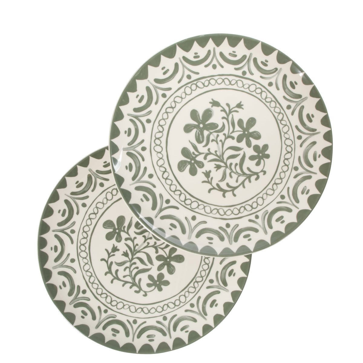 Valencia Flor - 2-Piece 13 Inch Serving Platter Set, Fern Green
