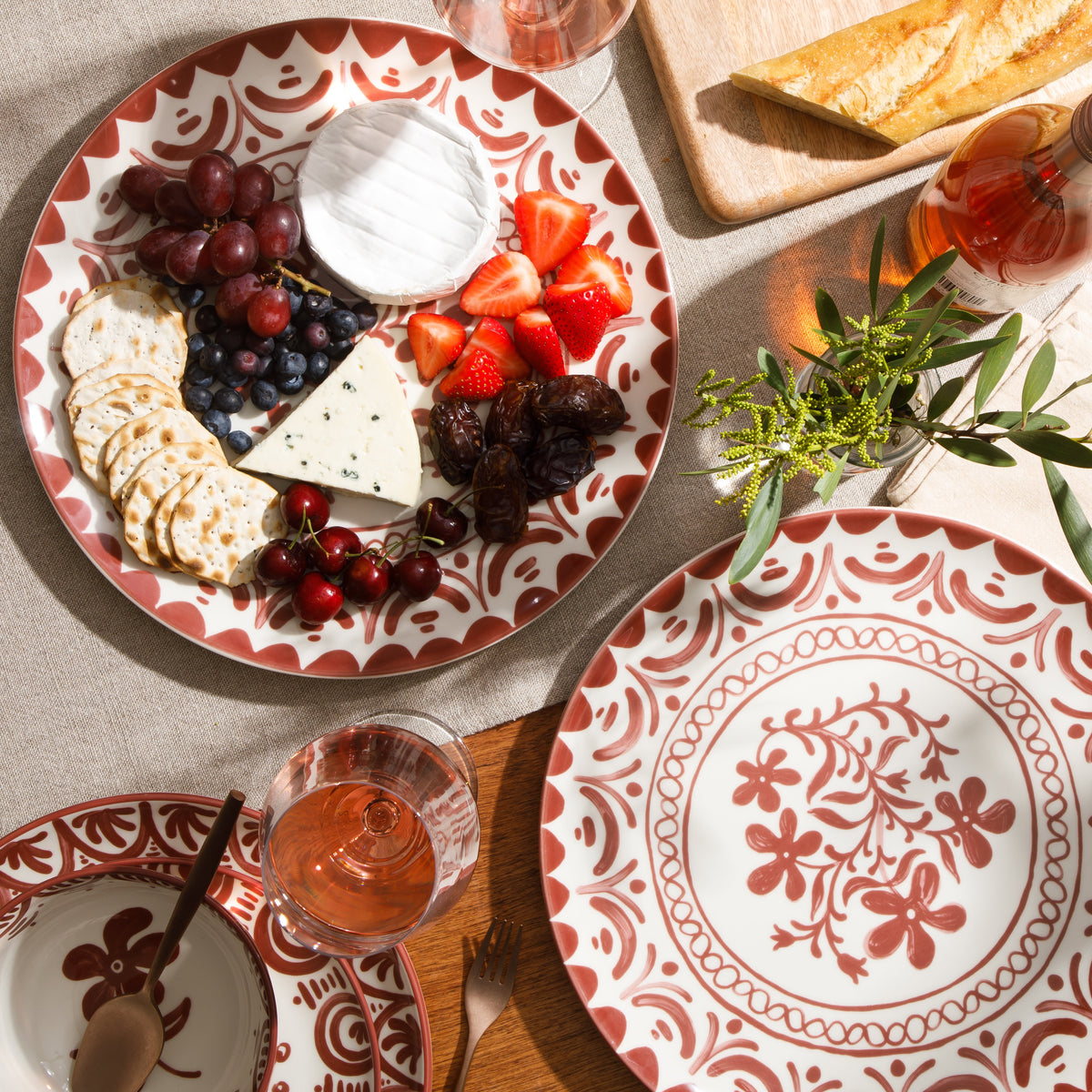 Valencia Flor - 2-Piece 13 Inch Serving Platter Set, Pomegranate Red