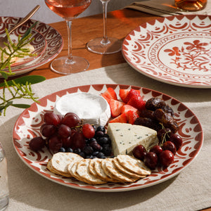 Valencia Flor - 2-Piece 13 Inch Serving Platter Set, Pomegranate Red