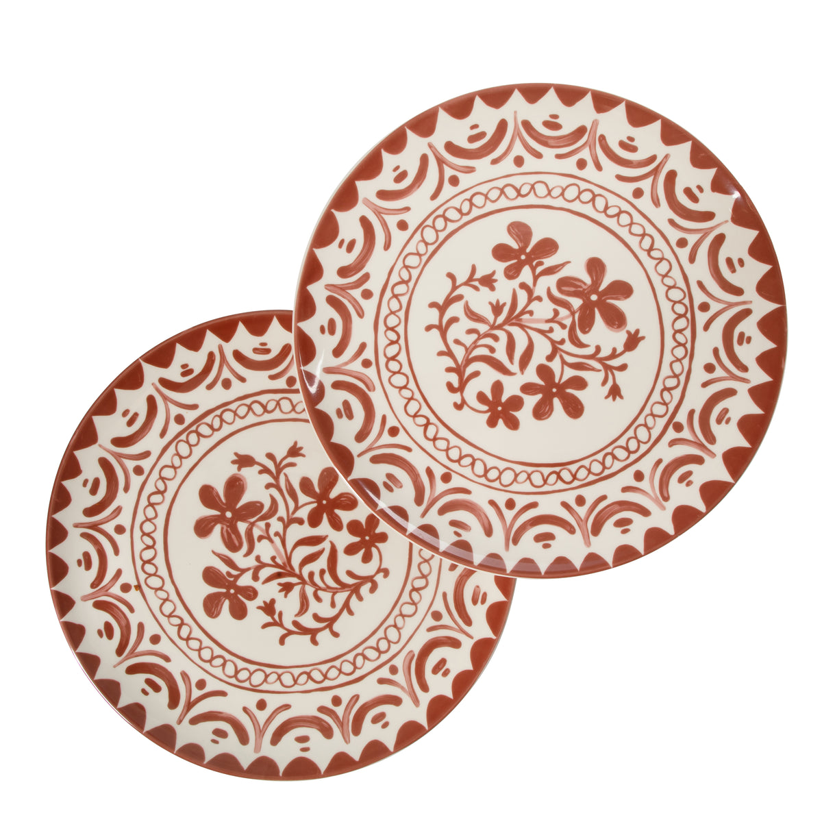 2-Piece 13 Inch Serving Platter Set - Stoneware - Valencia Flor - Pomegranate Red
