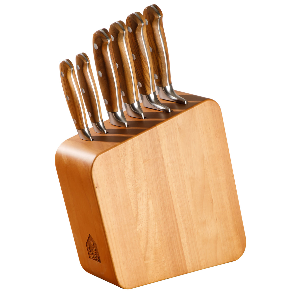Bloomhouse 7 Piece Italian Olive Wood Knife Block Set w/ German Forged Steel Knives