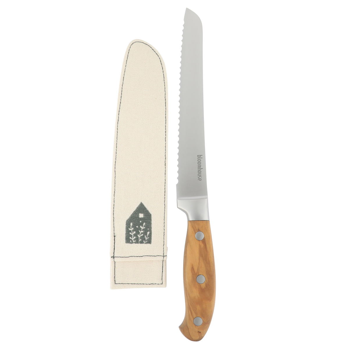 Bloomhouse 8 Inch Bread Knife made with Olive Wood and German Steel