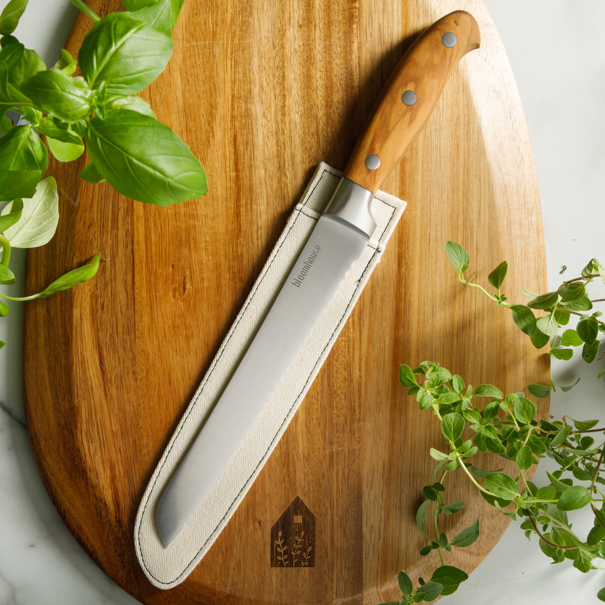 Bloomhouse 8 Inch Bread Knife made with Olive Wood and German