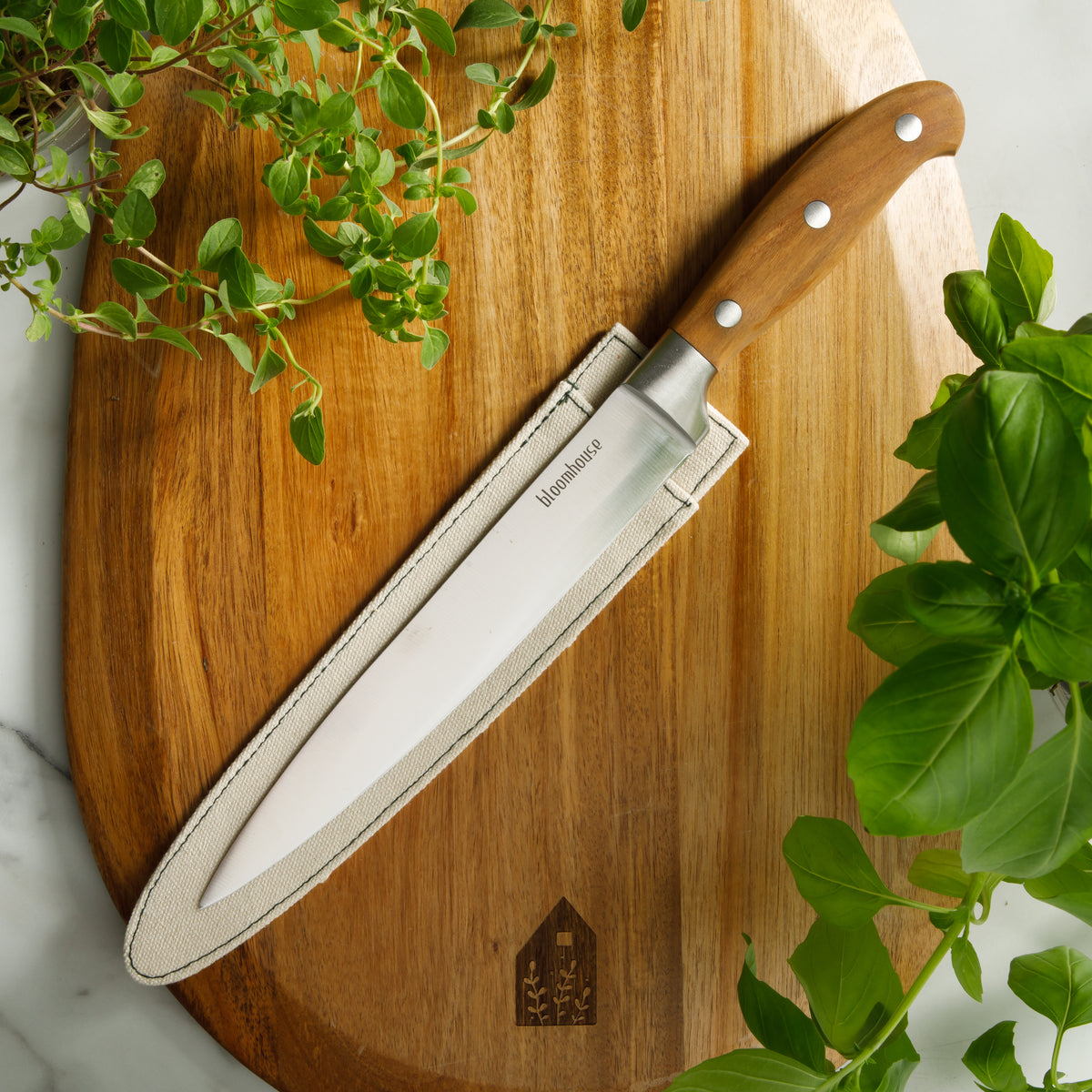 Bloomhouse 8 Inch German Steel Slicer Knife w/ Olive Wood Forged Handl