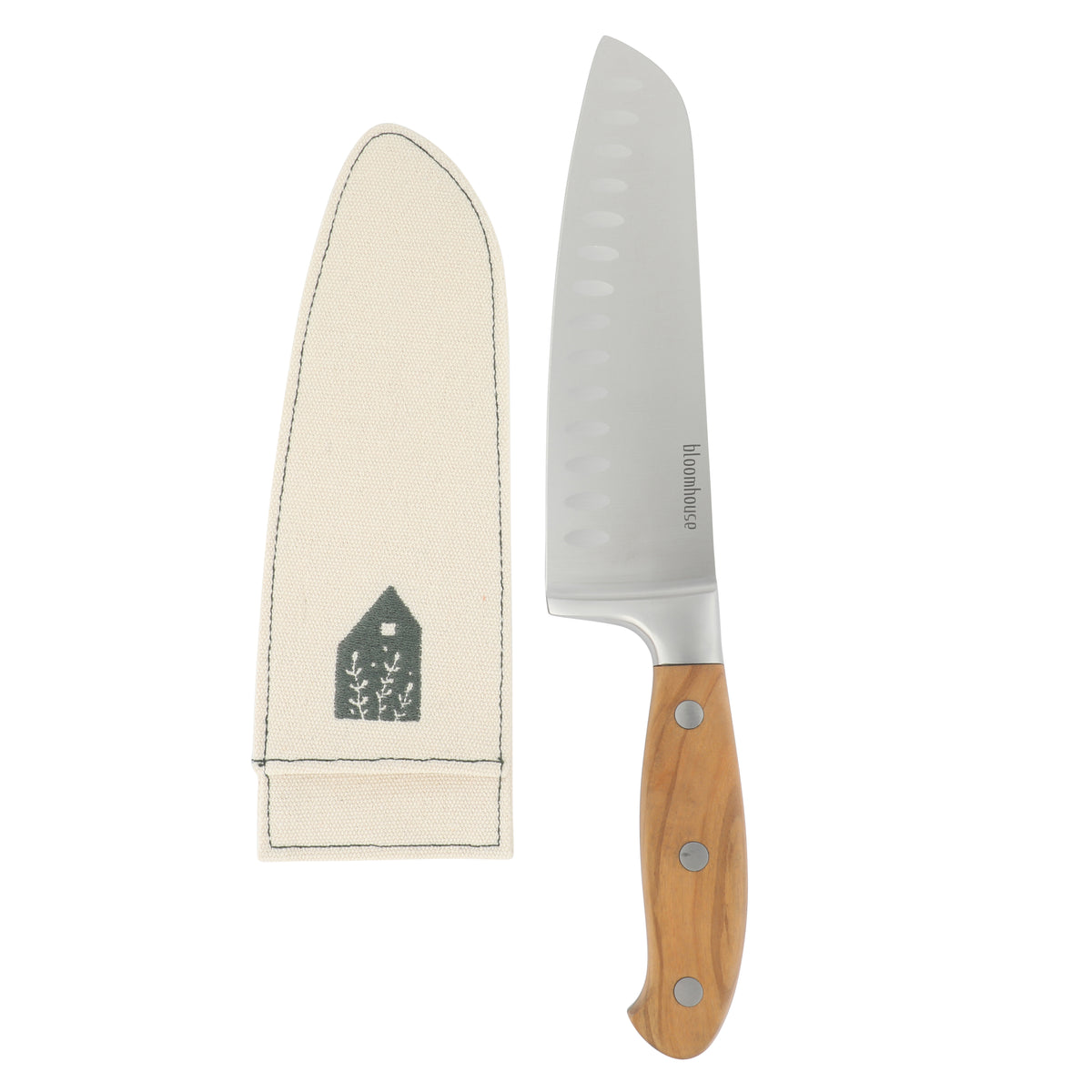 Bloomhouse Italian 7 Inch Santoku Knife made with Olive Wood and German Steel