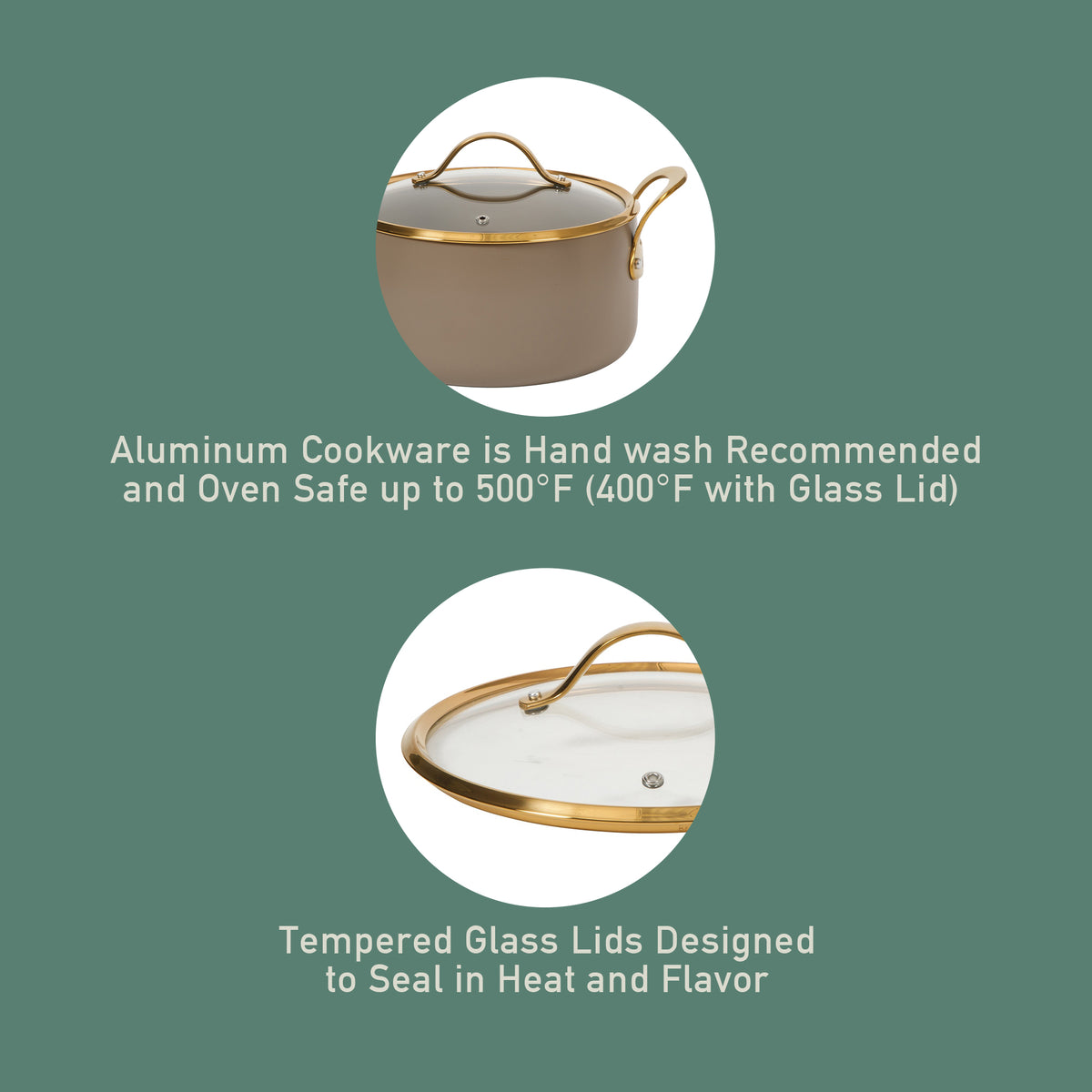 8-Piece Cookware Set - PFAS-Free Ceramic Nonstick Aluminum - Cappuccino Cream with Gold Handles