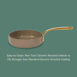 8-Piece Cookware Set - PFAS-Free Ceramic Nonstick Aluminum - Cappuccino Cream with Gold Handles