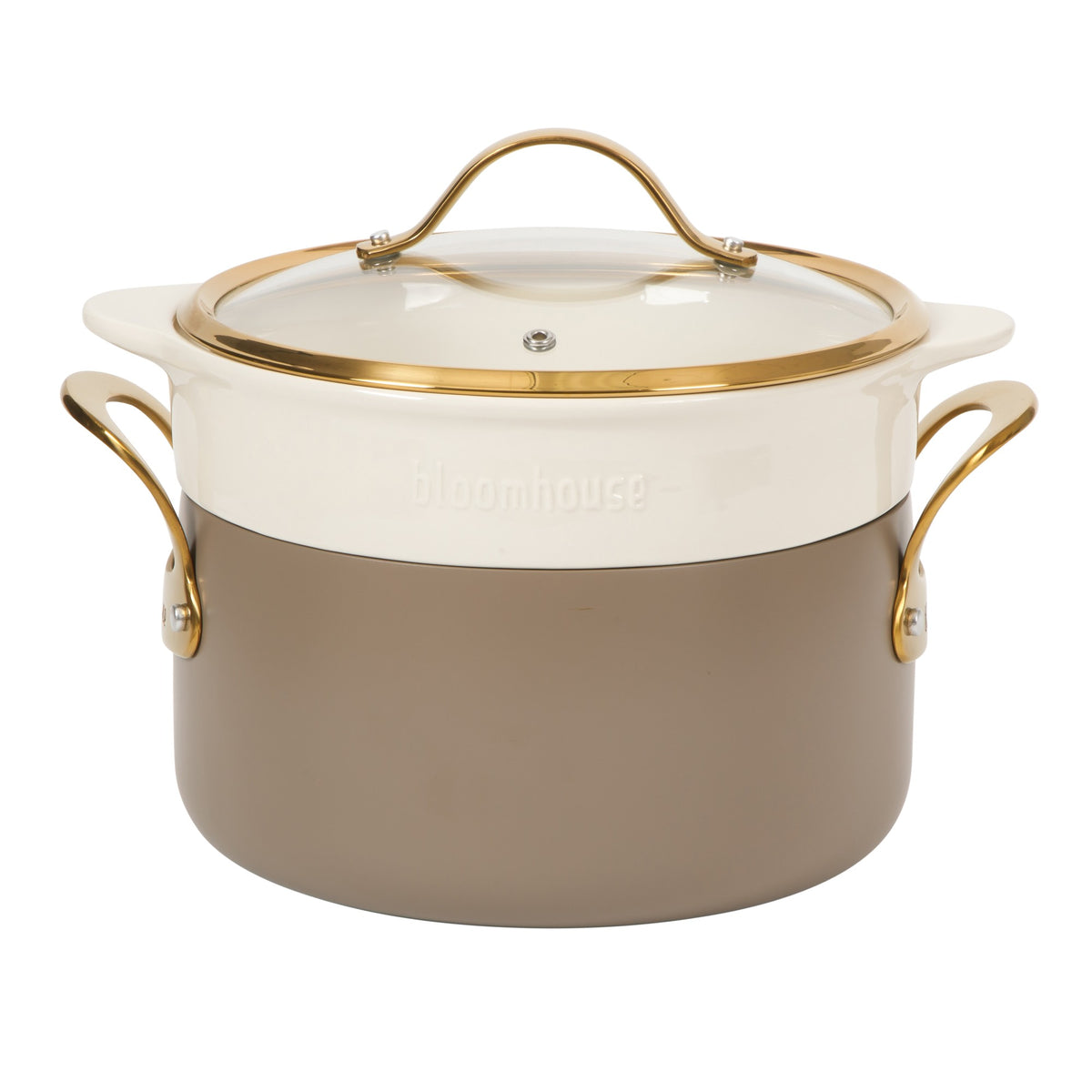 8-Piece Cookware Set - PFAS-Free Ceramic Nonstick Aluminum - Cappuccino Cream with Gold Handles