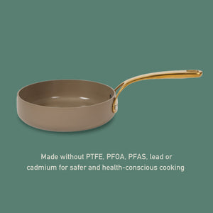 8 Inch Sauté Pan - PFAS-Free Ceramic Nonstick Aluminum with Gold Handle, Cappuccino Cream