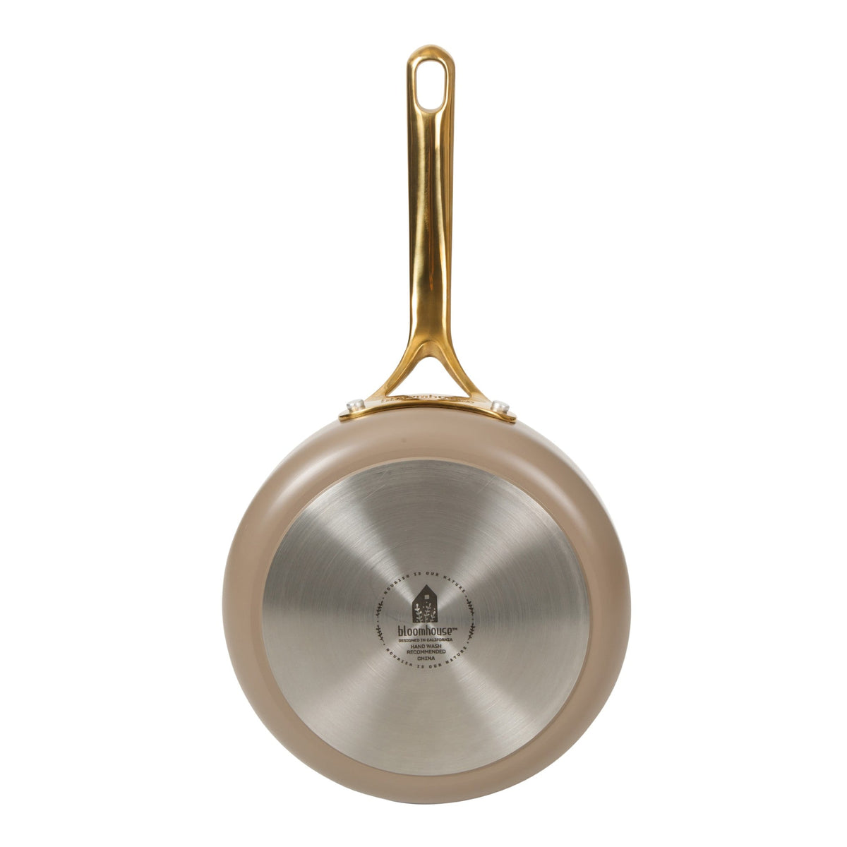 8 Inch Sauté Pan - PFAS-Free Ceramic Nonstick Aluminum with Gold Handle, Cappuccino Cream