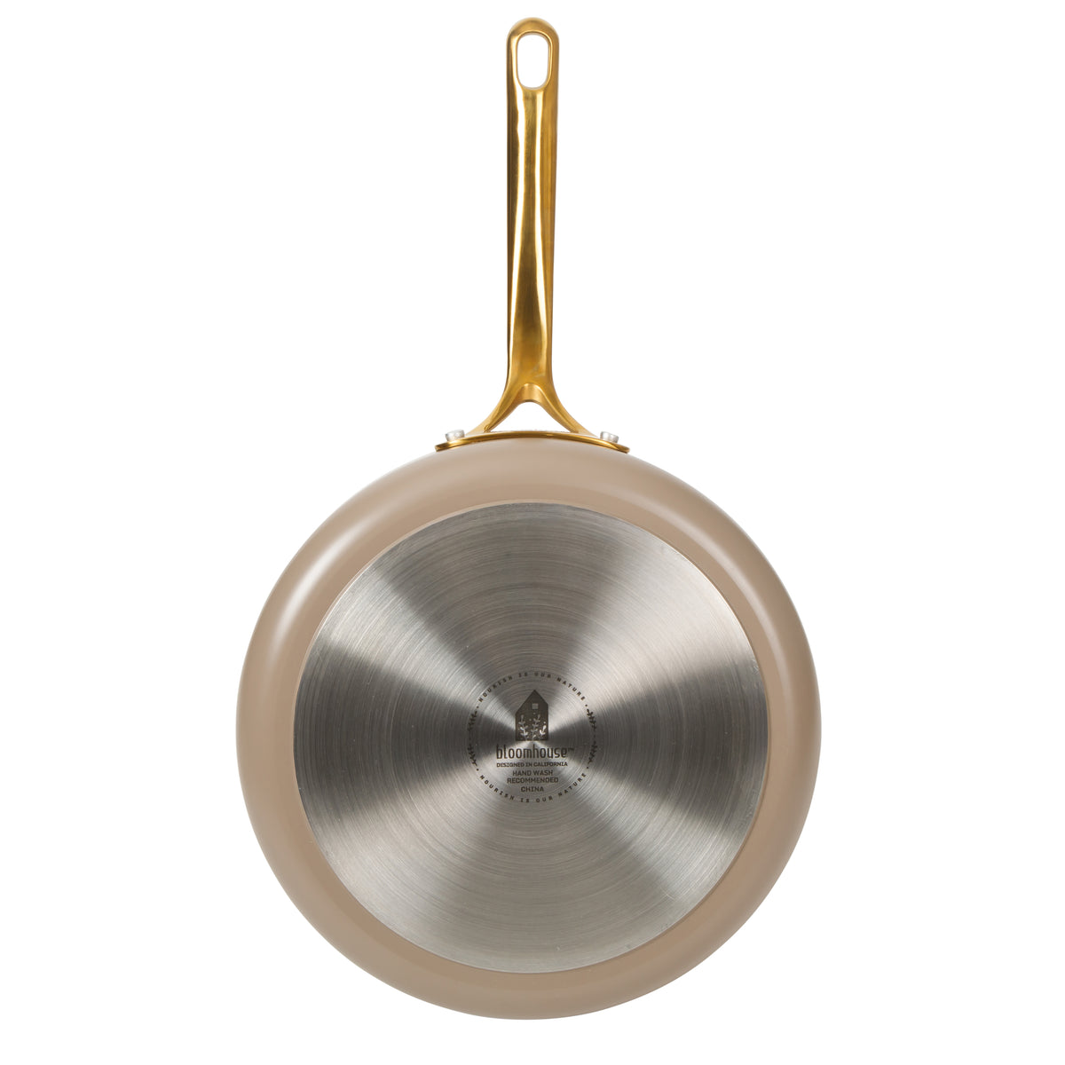 Bloomhouse 10 Inch Heavy Duty Aluminum Premium PFA Free Ceramic Nonstick Saute/Deep Frying Pan Skillet with Lid - Cappuccino Cream with Gold Handle