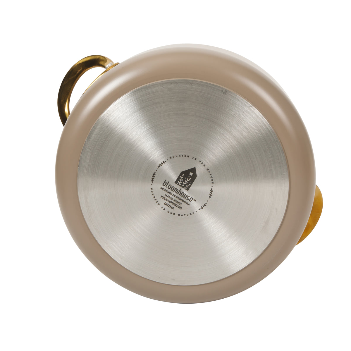 6 Quart Dutch Oven with Lid - PFAS-Free Ceramic Nonstick Aluminum - Cappuccino Cream with Gold Handles