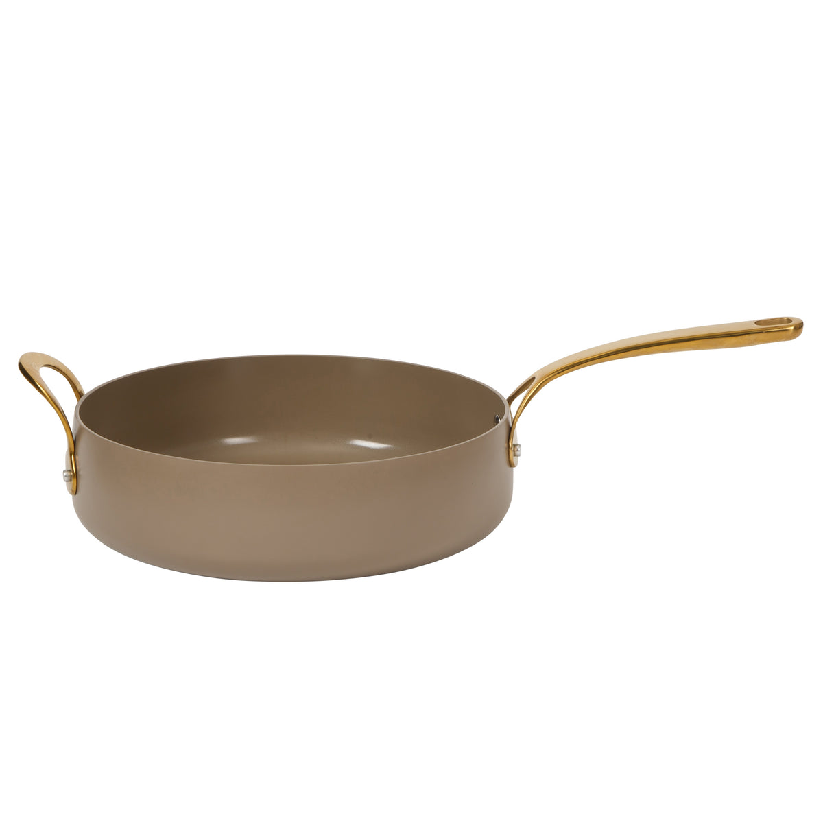 6 Quart Sauté Pan with Lid - PFAS-Free Ceramic Nonstick Aluminum with Gold Handles, Cappuccino Cream