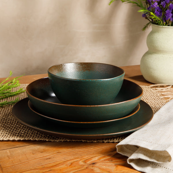 Bloomhouse Palermo Sun 16-Piece Double Bowl Stoneware Reactive Glaze Plates and Bowls Dinnerware Set
