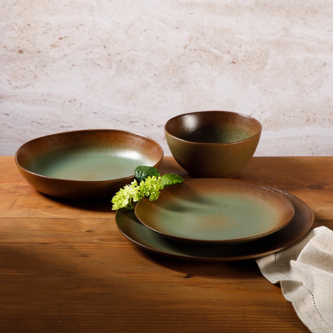 Palermo Sun - 16-Piece Dinnerware Set for 4 - Reactive Glaze Stoneware, Cardamom