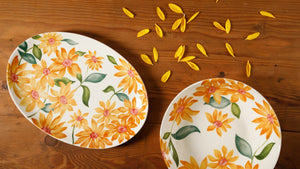 Bloomhouse Sunnyflower 2-Piece Hand-Painted Stoneware Platter and Bowl Serveware Set