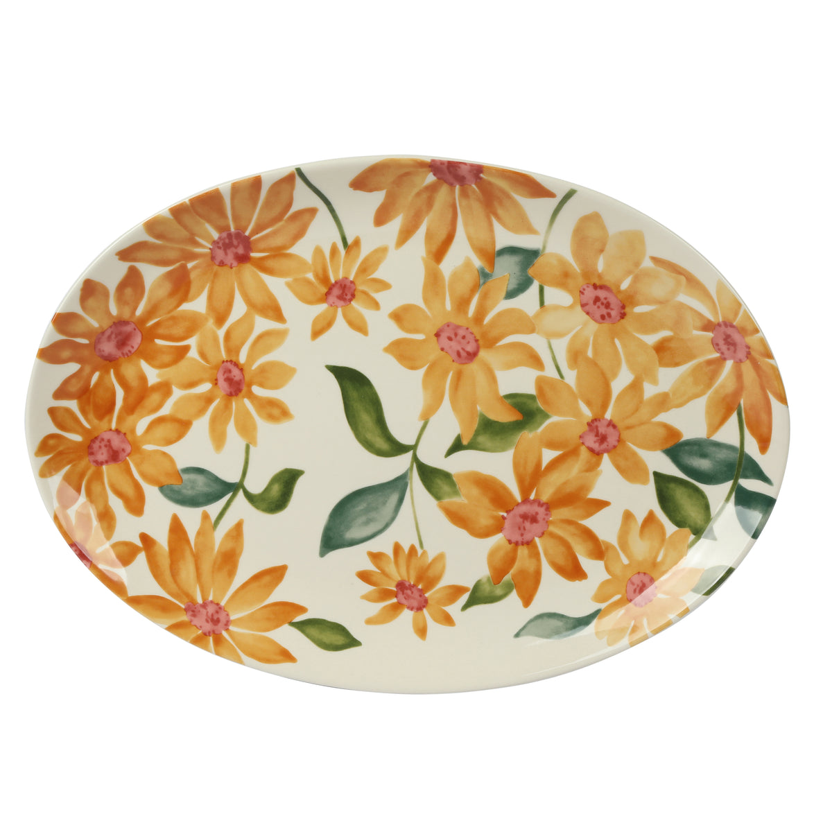 Bloomhouse Sunnyflower 2-Piece Hand-Painted Stoneware Platter and Bowl Serveware Set