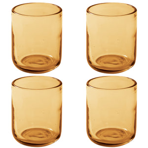 Bloomhouse Sayulita Spring 8 Piece Hand Made 16 oz Amber Colored Glass Double Old Fashioned Set W/ Coasters