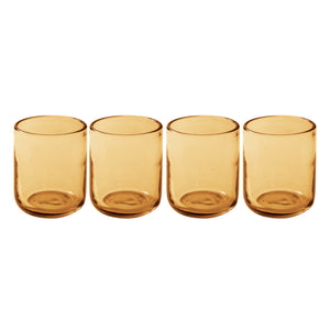 Bloomhouse Sayulita Spring 8 Piece Hand Made 16 oz Amber Colored Glass Double Old Fashioned Set W/ Coasters