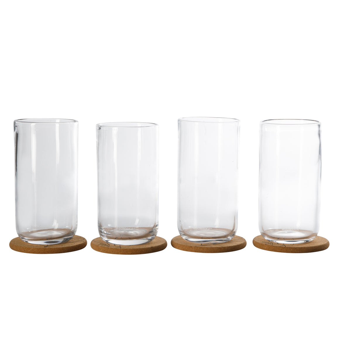 Bloomhouse Sayulita Spring 8 Piece Hand Made 21 OZ Jadeite Clear Glass Tumbler Set W/ Coasters