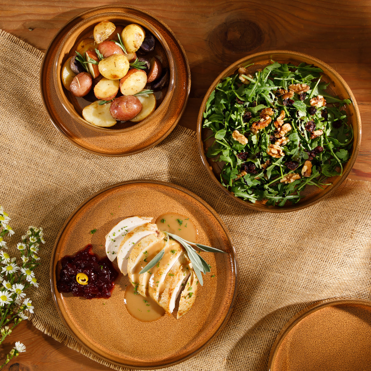 Bloomhouse Santorini Mist 16 Piece Double Bowl Terracotta Reactive Glaze Plates and Bowls Dinnerware Set