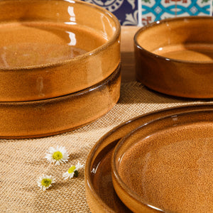 Santorini Mist - 16-Piece Dinnerware Set for 4 - Reactive Glaze Terracotta, Amber
