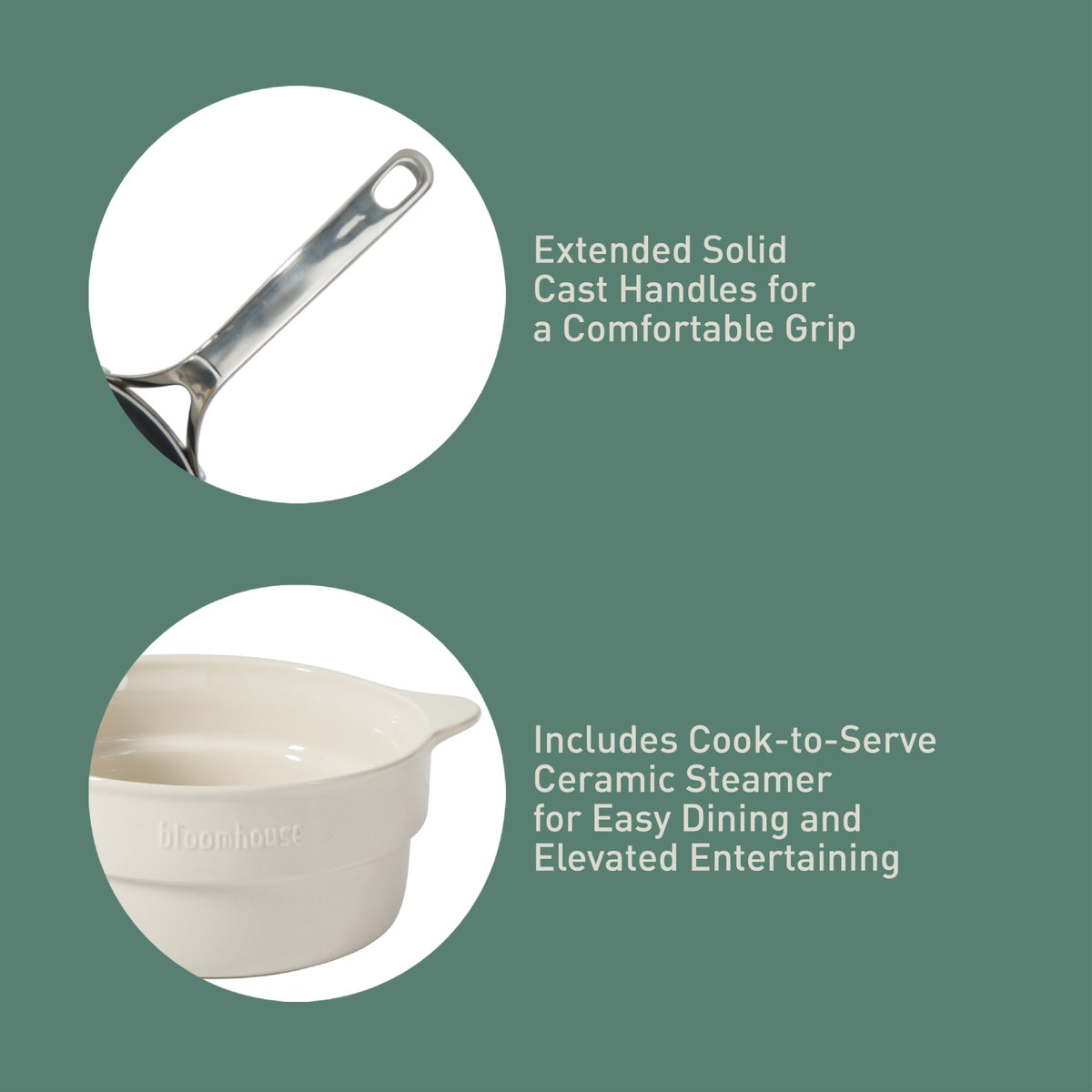 Bloomhouse 8 Piece Triply Stainless Steel Pots and Pans Cookware Set W/ Non Toxic Pro Ceramic Non Stick Interior