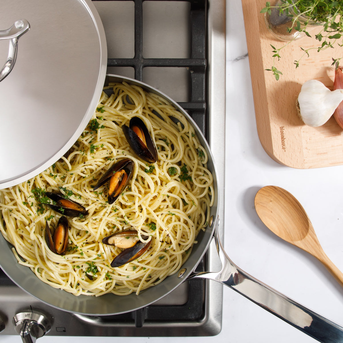 Bloomhouse 8 Piece Triply Stainless Steel Pots and Pans Cookware Set W/ Non Toxic Pro Ceramic Non Stick Interior