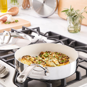 Bloomhouse 10 Inch Triply Stainless Steel Fry Pan W/ Lid W/ Non-Stick Non-Toxic Pro Ceramic Interior Frying Pan