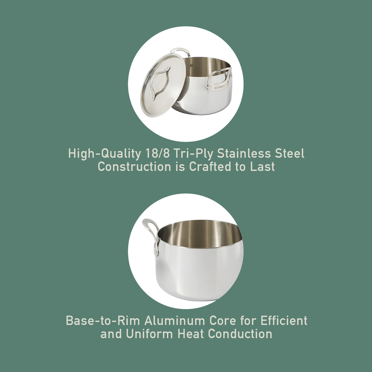 8 Quart Stock Pot with Lid - Tri-Ply Stainless Steel