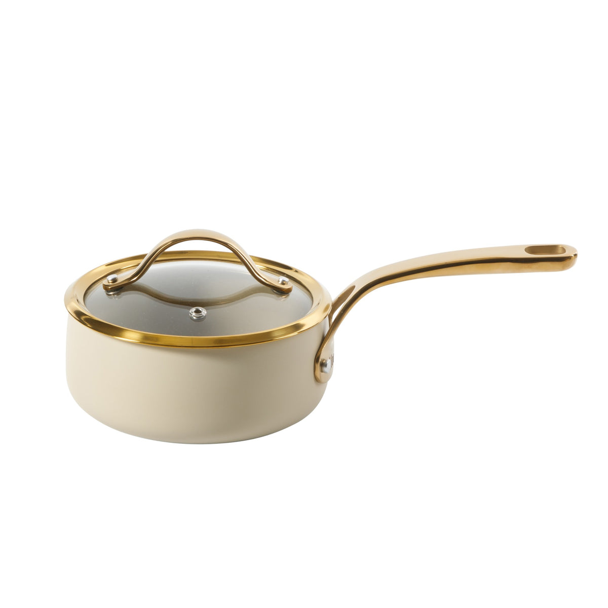 Bloomhouse 15 Piece Pots and Pans Heavy Duty Aluminum Premium PFA Free Ceramic Nonstick Dutch Oven Pot with Lid - Linen White with Gold Handle