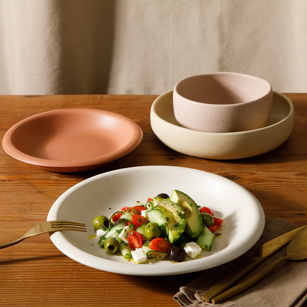 Bloomhouse Corsica Clay 16 Piece Double Bowl Stoneware Reactive Glaze Dinnerware Set - Assorted Colors