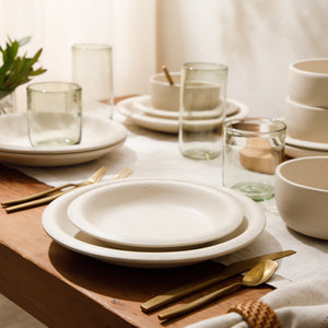 Corsica Clay - 12-Piece Dinnerware Set - Reactive Glaze Stoneware - Sea Salt White