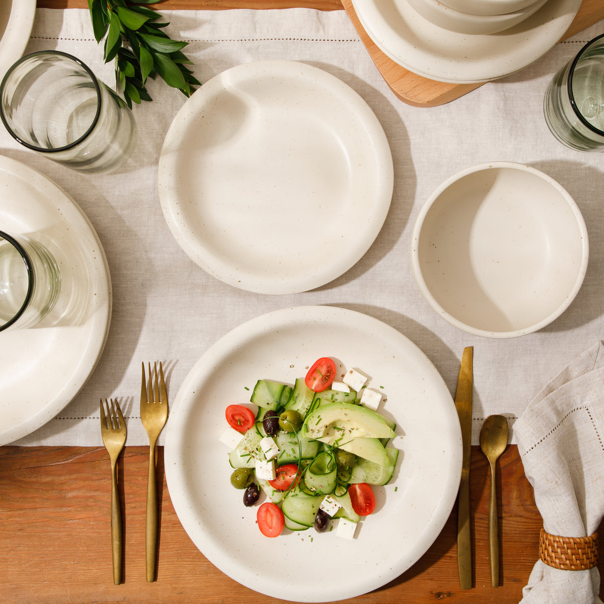 Corsica Clay - 12-Piece Dinnerware Set - Reactive Glaze Stoneware - Sea Salt White