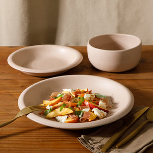 Corsica Clay - 12-Piece Dinnerware Set - Reactive Glaze Stoneware - Prosecco Blush Pink
