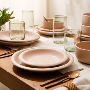 Corsica Clay - 12-Piece Dinnerware Set - Reactive Glaze Stoneware - Prosecco Blush Pink