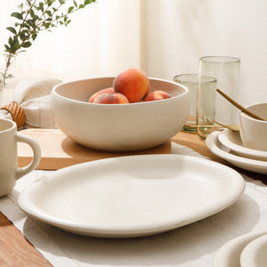 Bloomhouse Corsica Clay 2 Piece Oval Platter and Bowl Serving Set - Sea Salt White