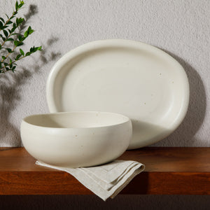 Bloomhouse Corsica Clay 2 Piece Oval Platter and Bowl Serving Set - Sea Salt White