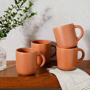Corsica Clay - 4-Piece Mug Set - Reactive Glaze Stoneware - Burnt Apricot Terracota