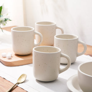 Corsica Clay - 4-Piece Mug Set - Reactive Glaze Stoneware - Sea Salt White