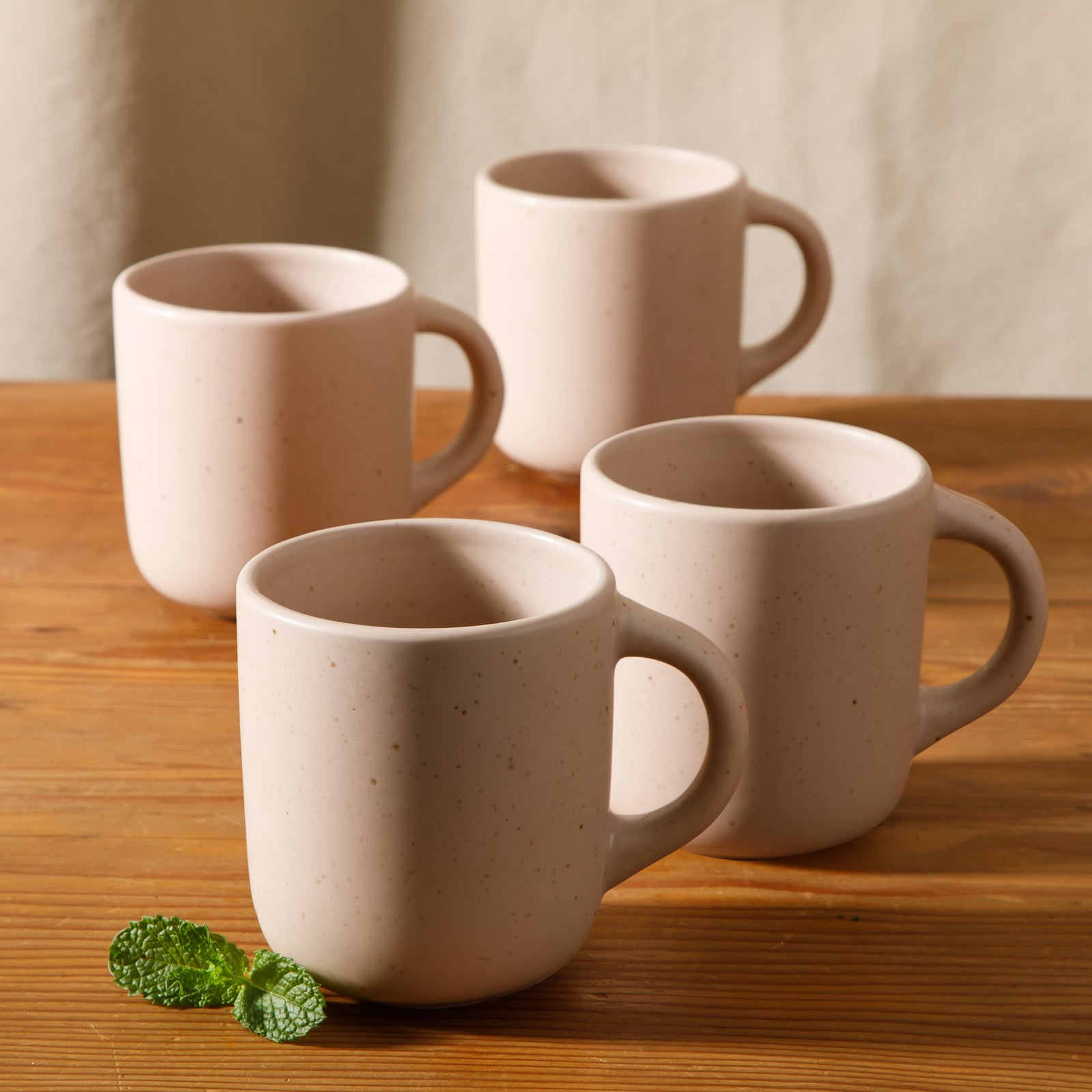 Corsica Clay - 4-Piece Mug Set - Reactive Glaze Stoneware - Prosecco Blush Pink