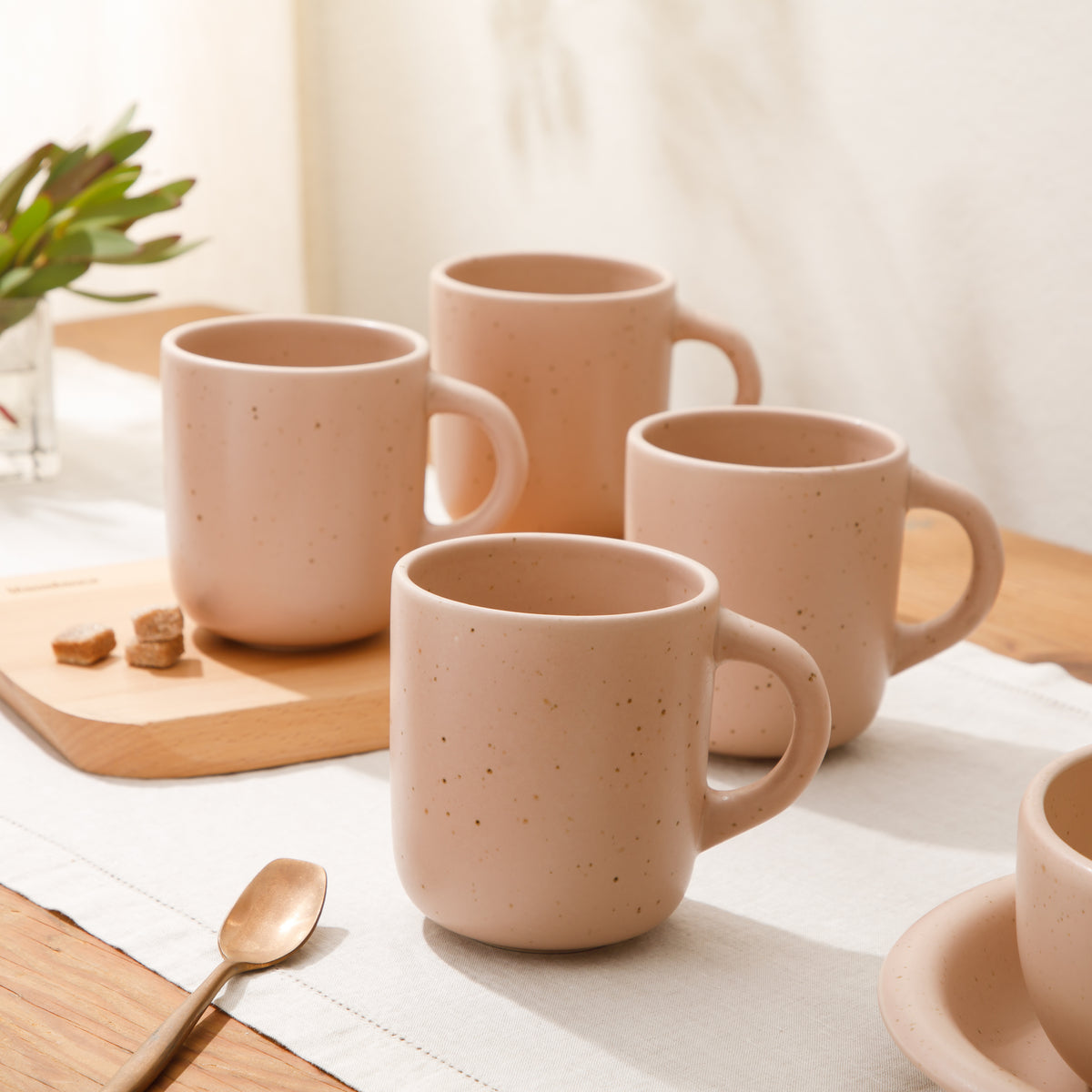 Corsica Clay - 4-Piece Mug Set - Reactive Glaze Stoneware - Prosecco Blush Pink