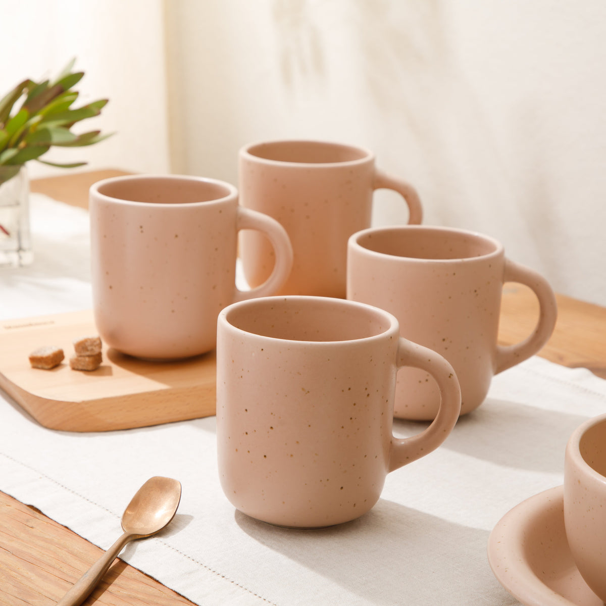 Corsica Clay 4 Piece Mug Set, Prosecco Blush Pink