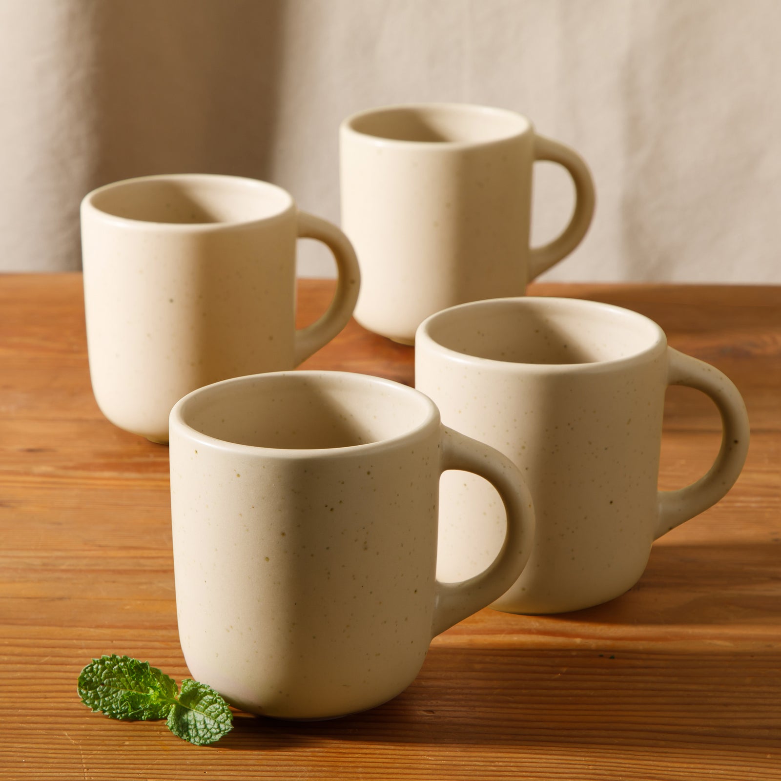 Corsica Clay - 4-Piece Mug Set - Reactive Glaze Stoneware - Cappucino Cream