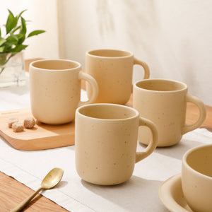 Corsica Clay - 4-Piece Mug Set - Reactive Glaze Stoneware - Cappucino Cream