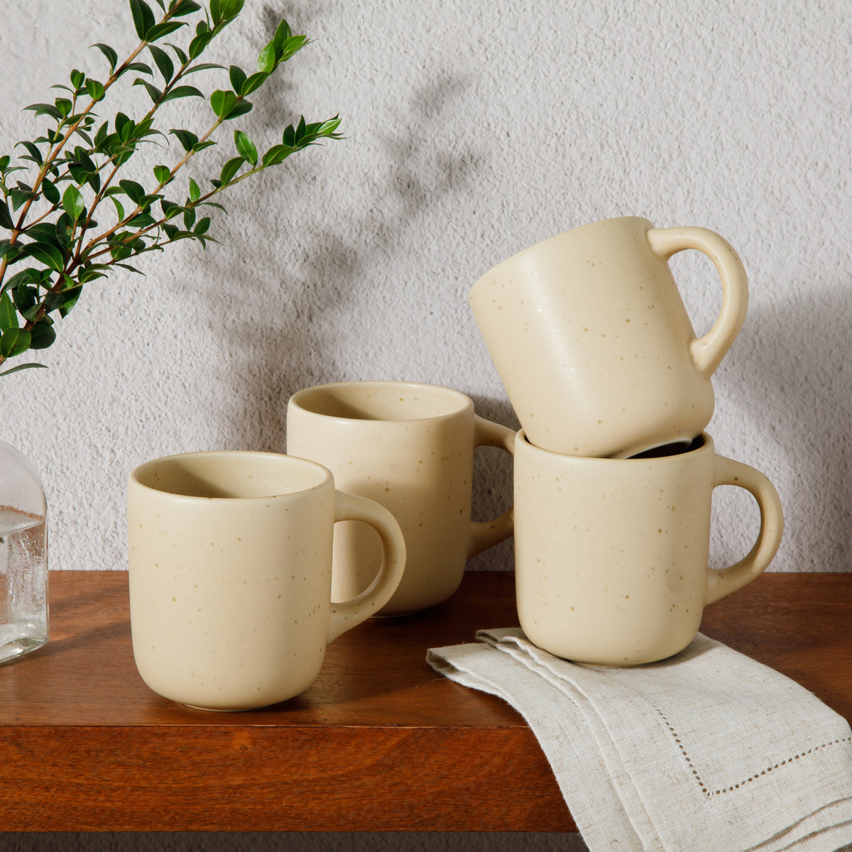 Corsica Clay 4 Piece Mug Set, Cappuccino Cream