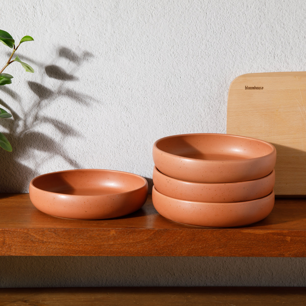 Corsica Clay - 4-Piece Pasta Bowl Set - Reactive Glaze Stoneware -  Burnt Apricot Terracot