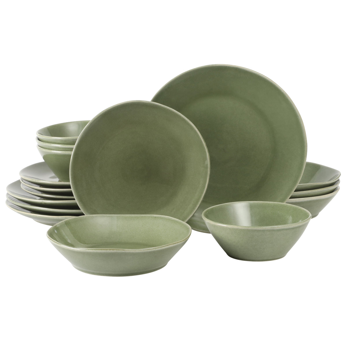 Montecito Breeze - 16-Piece Dinnerware Set for 4 - Reactive Glaze Stoneware - Cyprus Sage Green